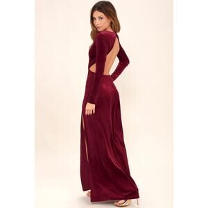 Lulus Crushed Velvet Burgundy Backless Maxi Dress Women’s‎ Size XL